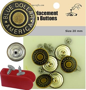 Durable Jean Tack Buttons - Set w/Tool | Metal, Rust-Resistant, Easy to Install 20mm BDA AB