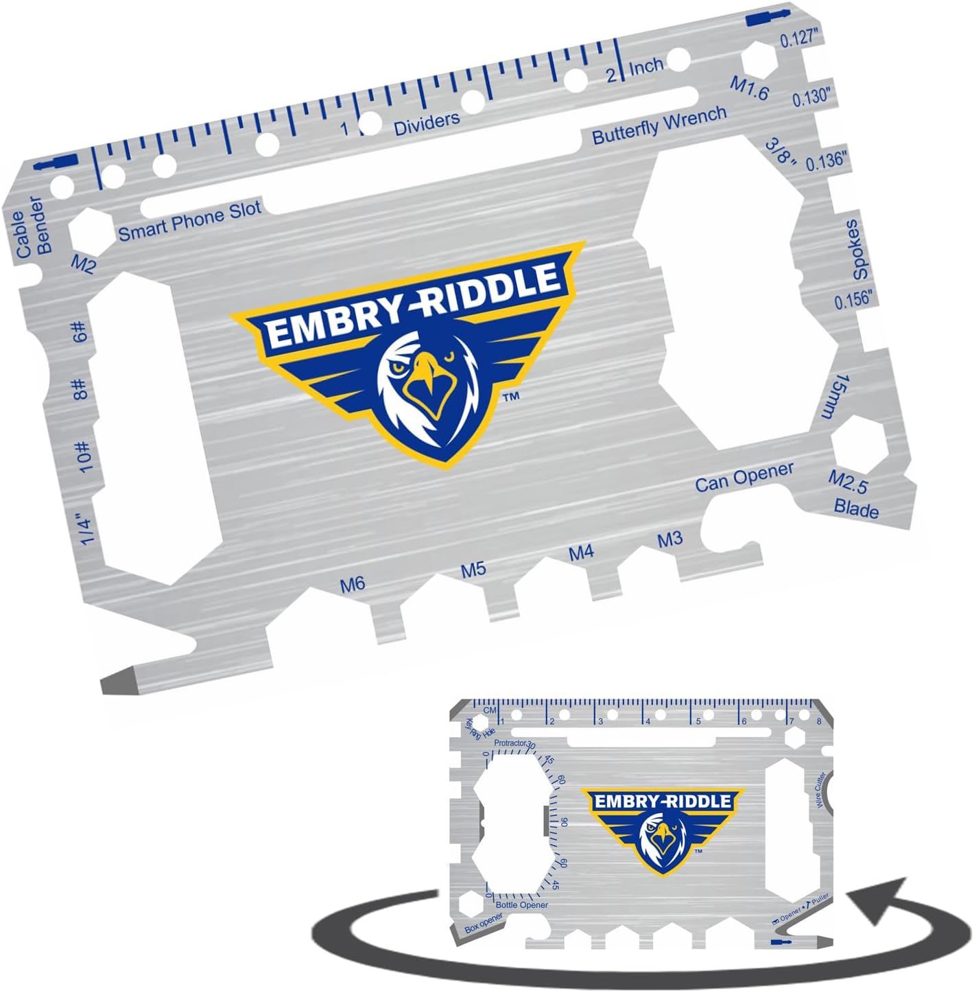 Embry-Riddle Aeronautical University 46-in-1 Pocket Multi-Tool Card with Inch Ruler – Survival EDC Wallet Tool with Screwdrivers, Wrenches, Bottle & Can Opener, Wire Cutter, Protractor
