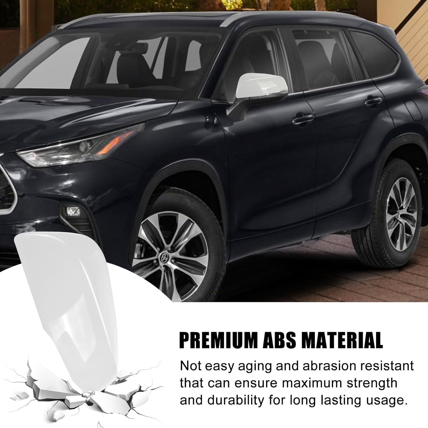 White Left Driver Side Replacement Mirror Cover Caps for 2020-2025 Toyota Highlander, Toyota Grand Highlander and Toyota Corolla Cross (With Turn Signal Light Model)