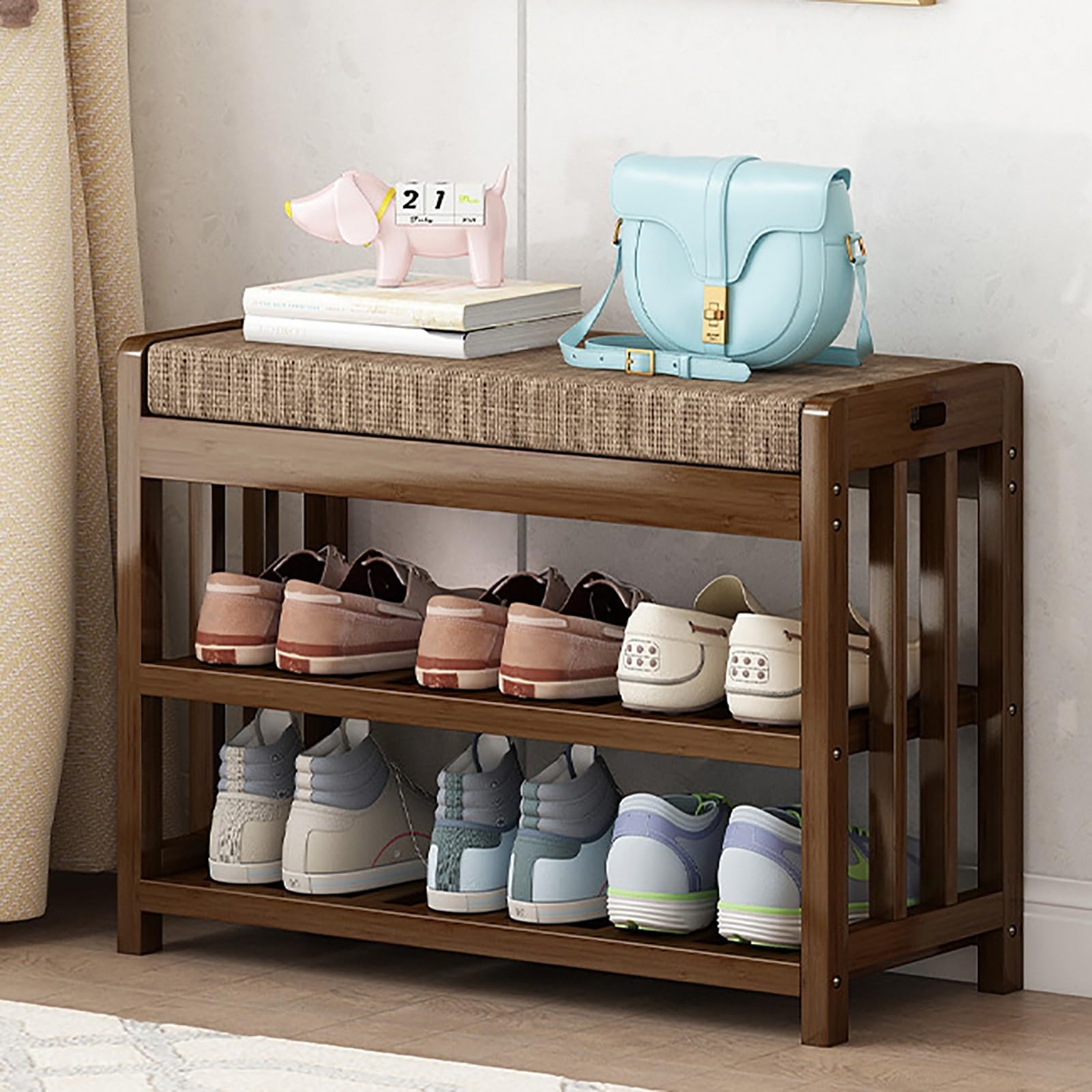 Banc chaussures avec portemanteau en bambou de 80cm pour l'entrée