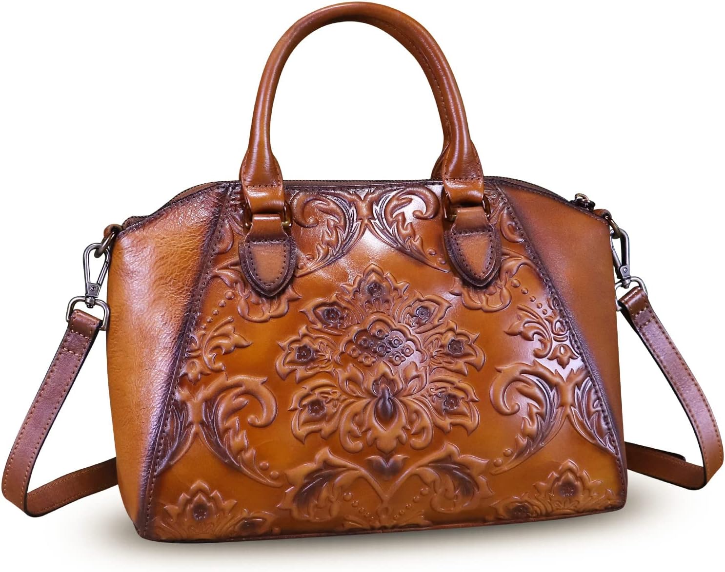 Genuine Leather Purses and Handbags for Women Vintage Embossed Leather Top Handle Bag Satchel Crossbody Shoulder Bag Strap - Image 3