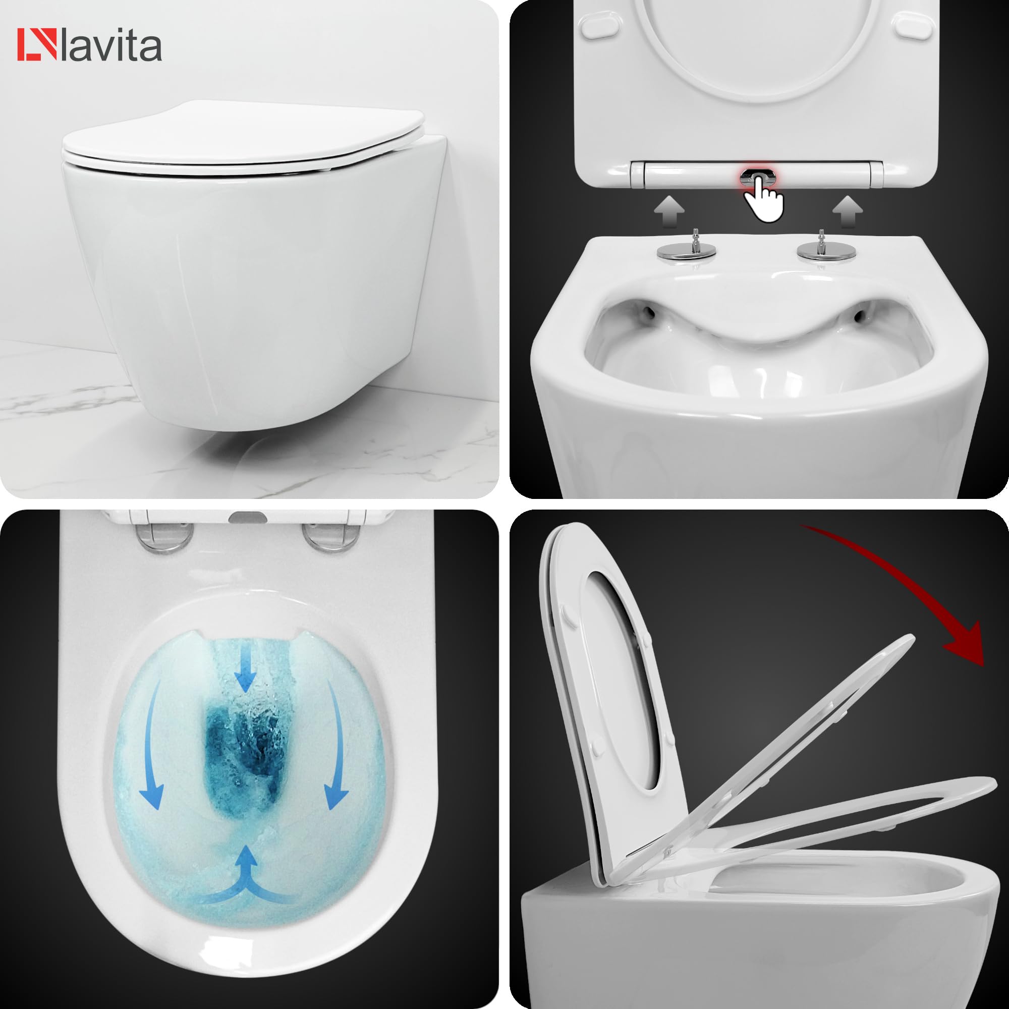 LAVITA Vorwandelement Solido Start + Wand Hänge WC Sinto Grande Weiß Spülrandlos + WC Sitz mit Absenkautomatik Verchromter Knopf Komplettset Unterputz Spülkasten Toilette Komplett Sett WC