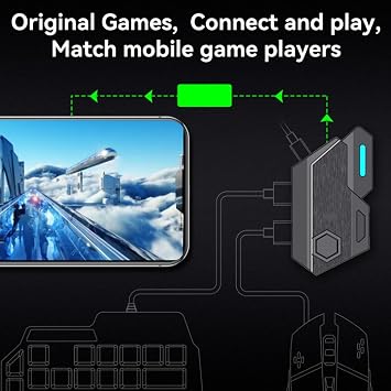 Keyboard Mouse Converter Combo with Fast Charging, 4 in 1 Single Hand Mobile Game Keyboard Mouse Adapter for Android & for iOS, Playing While Charging, Simple to Operate