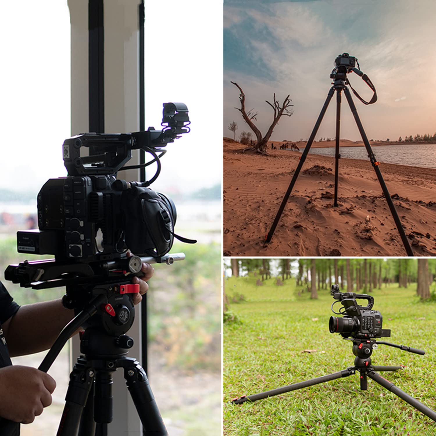 IFOOTAGE Gazelle TC9 Trípode de Cámara de Carbono, Trípode de Video Profesional de 3 Secciones con Manija de Liberación Rápida, Compatible con Videocámara DSLR ，165 cm