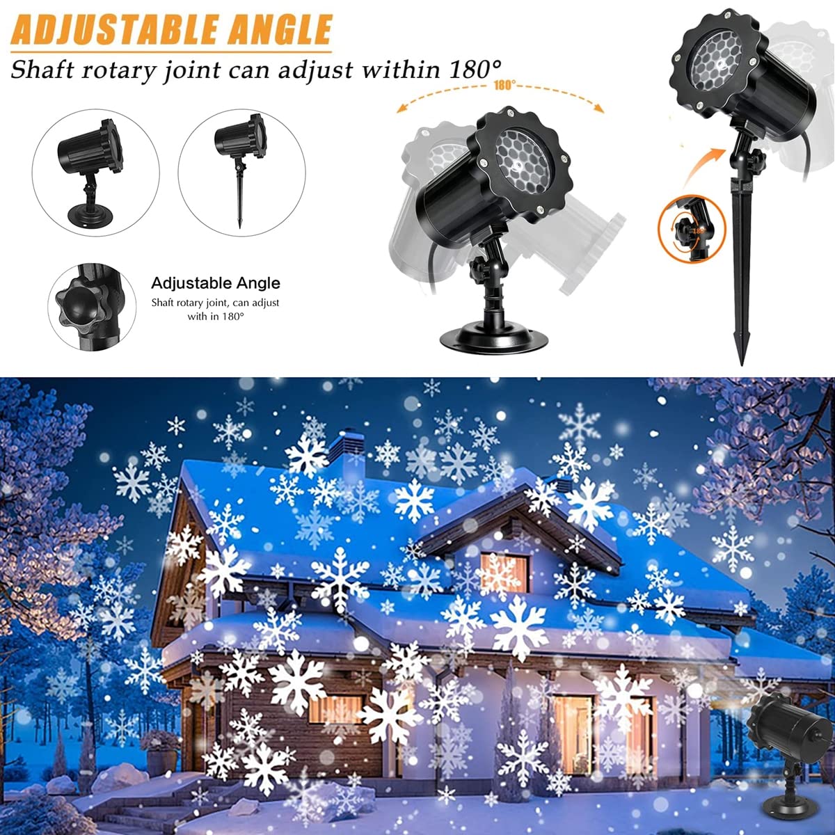 Proiettore di luci di Natale per esterni Impermeabile, fiocco di neve Proiettore di luce per nevicate Luci a LED Decorazione natalizia Luce di paesaggio rotante regolabile per Halloween Festa di Capod