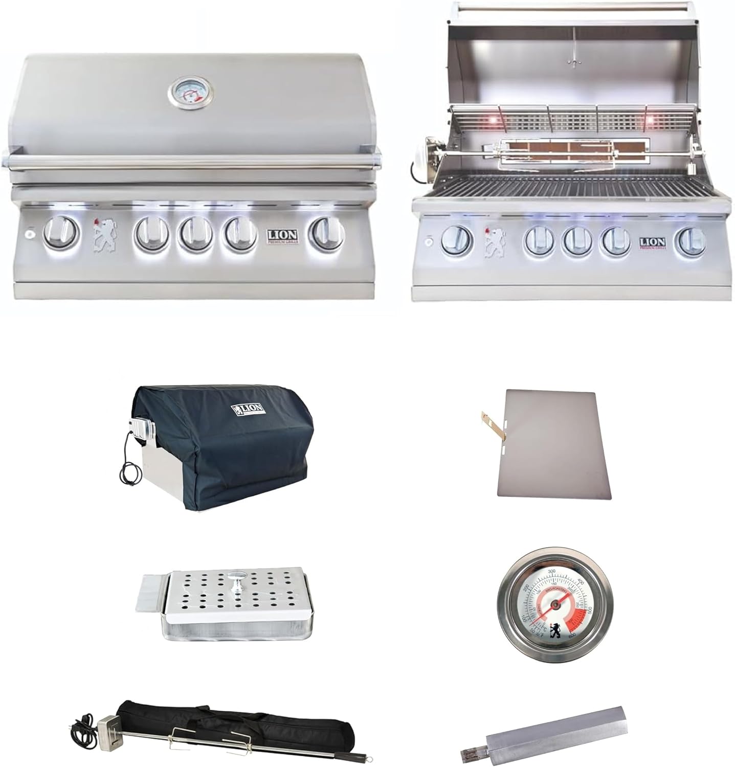 Lion Premium Grills L75000 | BBQ Gas Grill Bundle | 32 Inch Natural Gas Grill Package | Single Side Burner | Door & Two Drawers Combo | Four Ceramic tubes & more