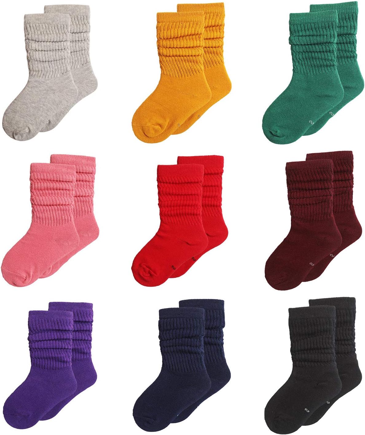 MINI PANDA Toddler Socks - Long Crew Socks for Girls 4-8 Years, 9 Pairs