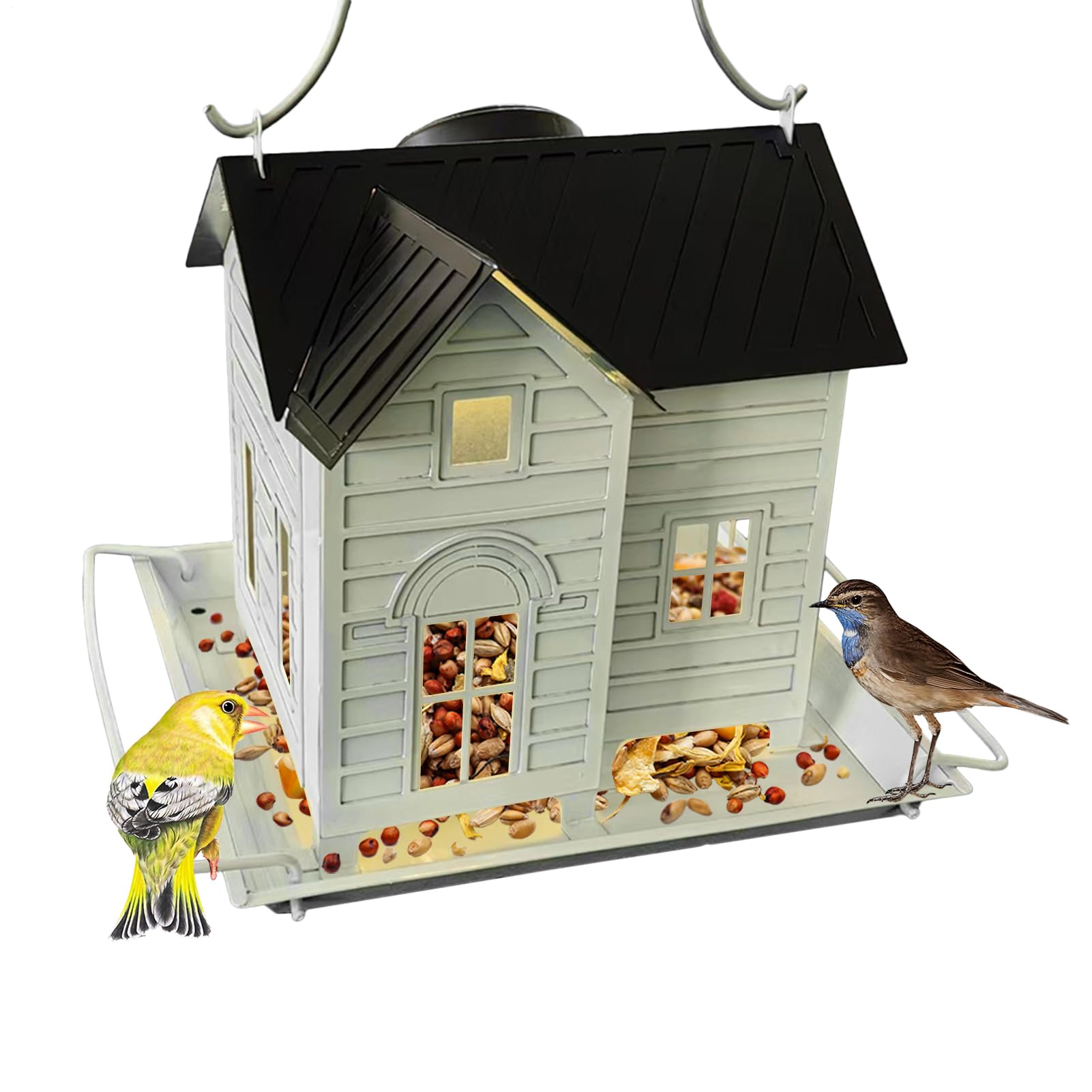 Solar Bird Feeder, Hangable Metal Hummingbird Food Dozownik Żywności, Solar-Powered Light for Nighttime Illumination, Bluebird Feeding Station, idealny do ogrodów, farm, backyards