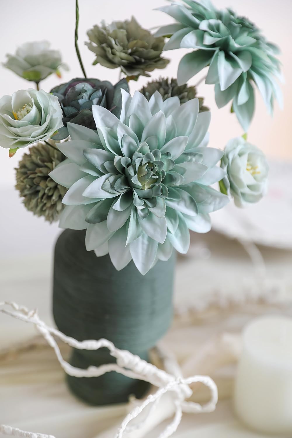 YYHUAWU Artificial Flowers Combo Set Fake Flower Leaf Box with Stems for DIY Wedding Bouquets Centerpieces Arrangements Baby Shower Party Home Decorations (Tiffany Blue & Forest Green)