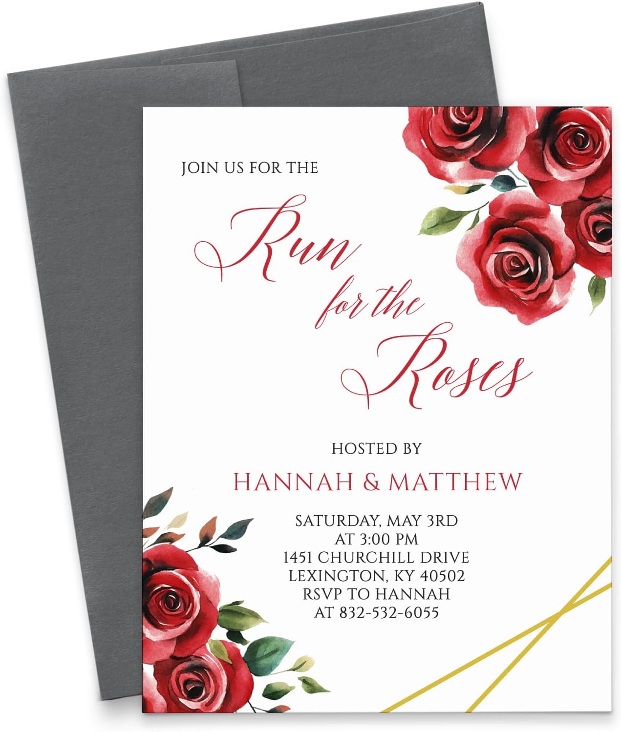 Elegant Kentucky Derby Adult Invitations Cards With Horses, Personalized KY Derby Party Invitation With Envelopes, Horse Racing Invitations Customizable, Your choice of Quantity and Envelope Color