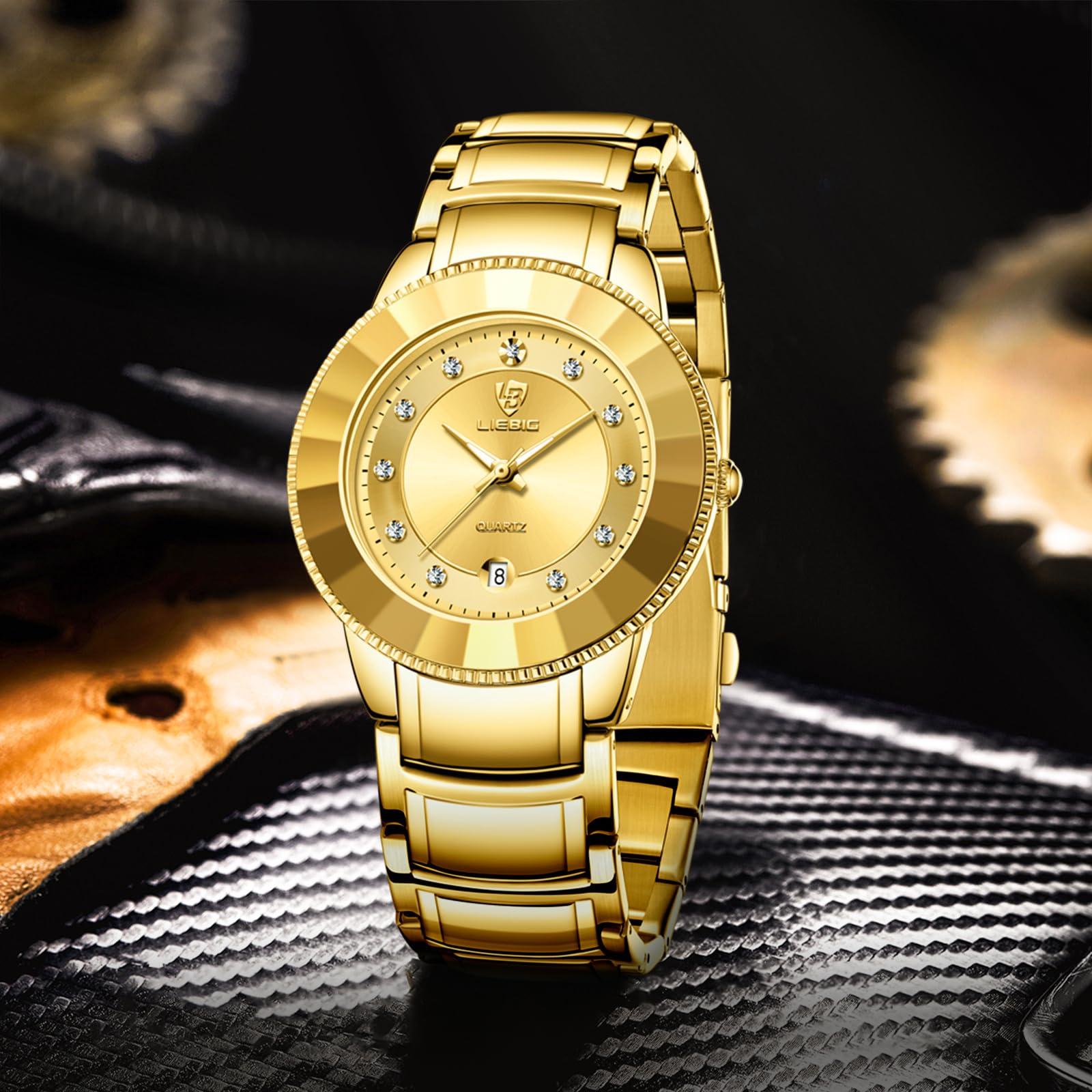 JewelryWe Zegarek męski ze stali nierdzewnej, świecący zegarek: 3-częściowy zestaw 30 m, wodoszczelny, analogowy, kwarcowy, zegarek na rękę, bransoletka ze stali nierdzewnej, zegarki ze świecącymi
