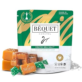 Bequet Celtic Sea Salt Caramels Soft, Individually Wrapped Gourmet Caramel Candy, Gluten-Free & Kosher - 24-oz Resealable Pouch