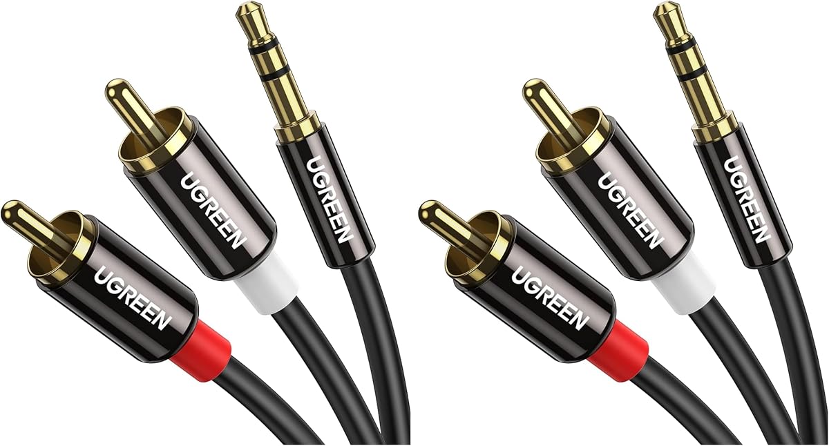 Cable UGREEN de 3,5 mm a RCA, adaptador de audio 2RCA macho a auxiliar de 10 pies, sonido HiFi (paquete de 2)