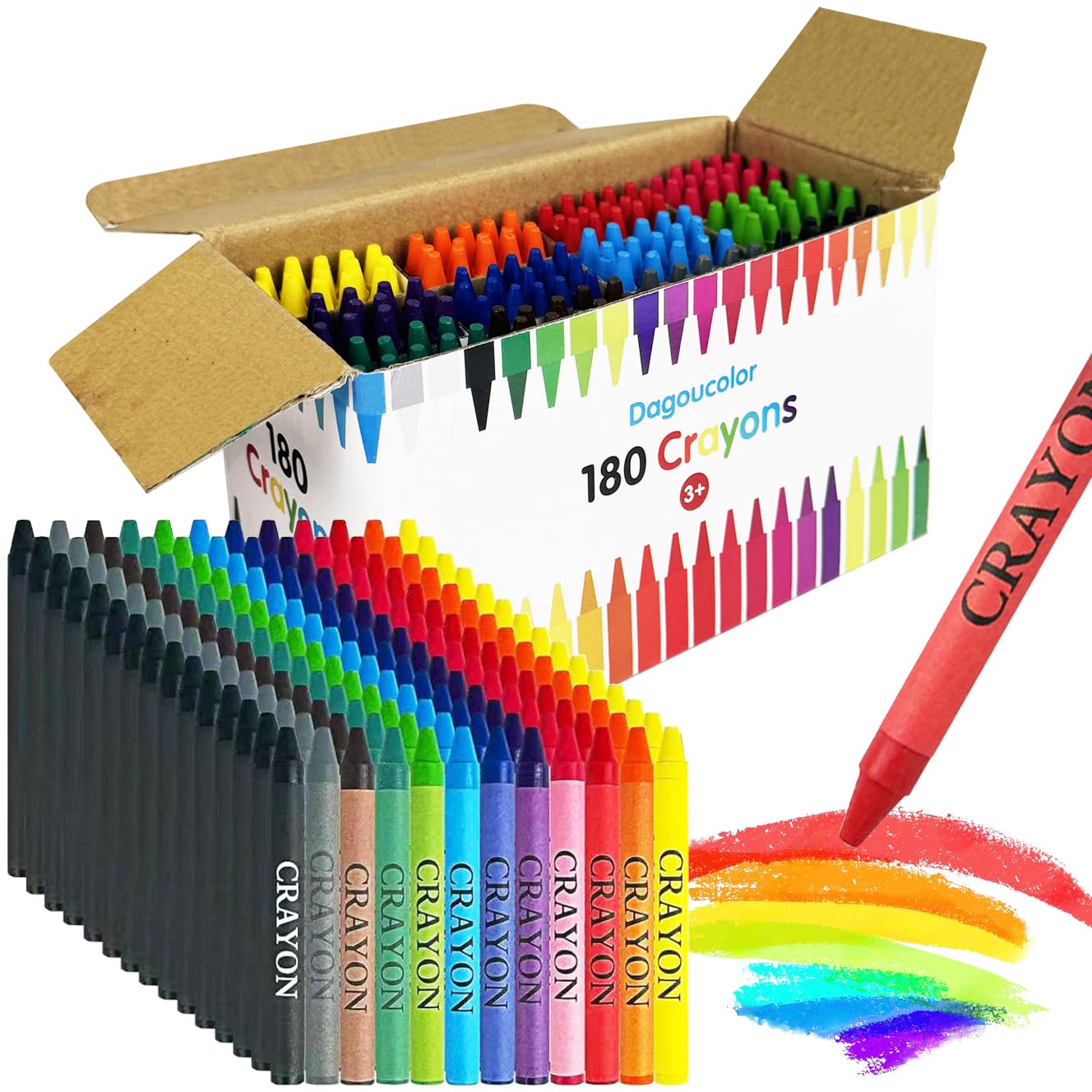 DagouColor Kids Crayons, 180 Count (12 Colors x 15Pcs) Premium Bulk Crayons for Artists Teens Boys Girls, School & Art Supplies