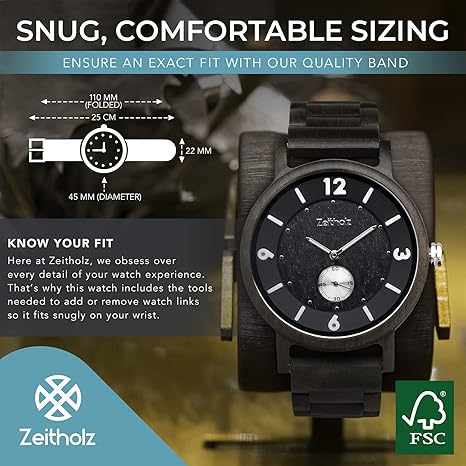 Zeitholz Orologio in Legno da Uomo - Modello Schmiedeberg, Fatto a Mano da Noce Naturale 100% con Movimento al Quarzo - Orologio con Venature Lignee