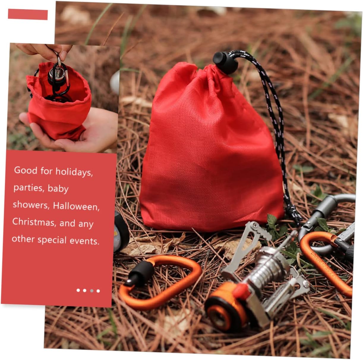 BRIGHTFUFU 6pcs Drawstring Bags Durable Pouches for Jewelry Camping Small Item Storage Eco-friendly Travel Organizer Red