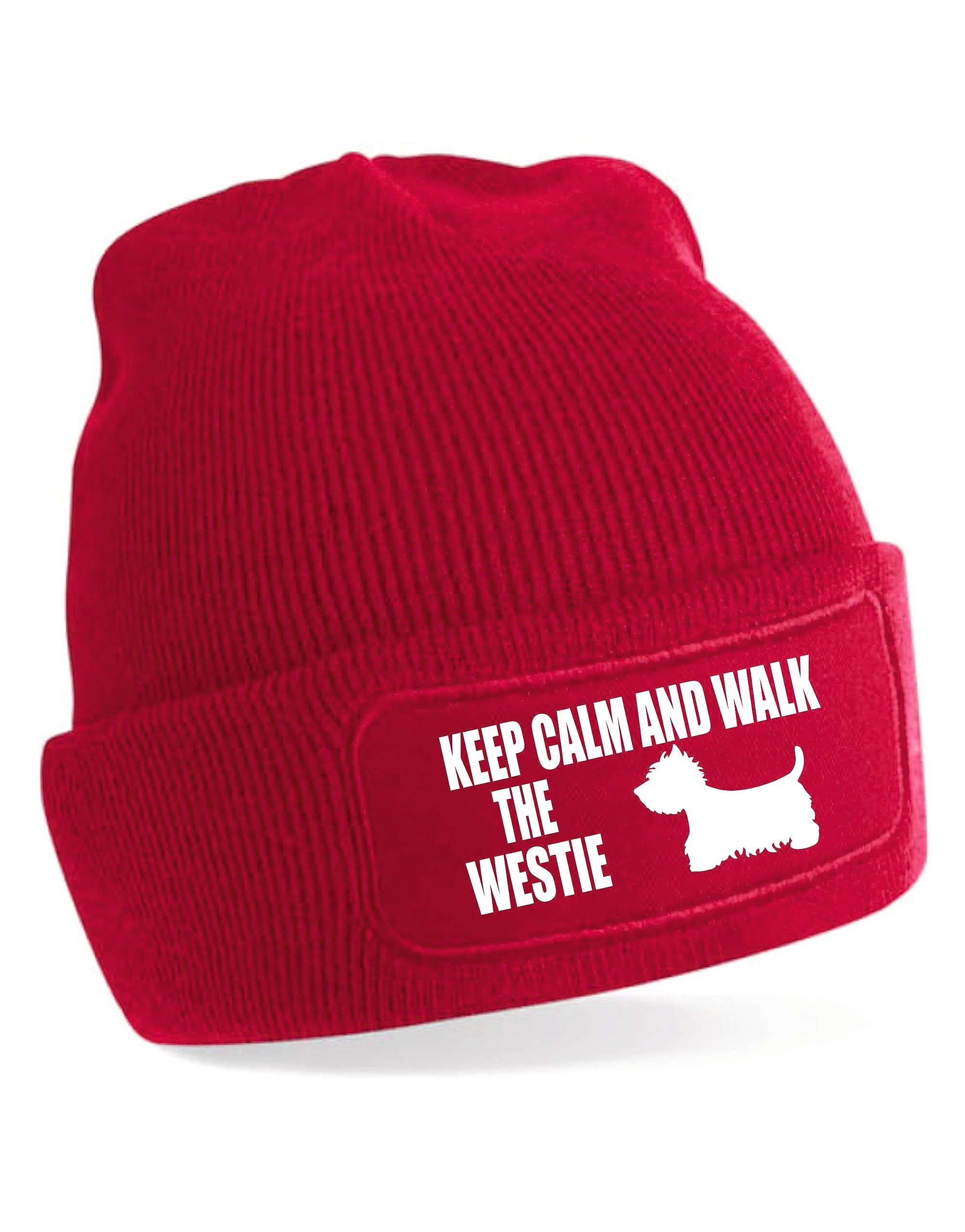 Print4u Women's Red Keep Calm & Walk The Westie Beanie Hat Dog Lovers Gift Men &