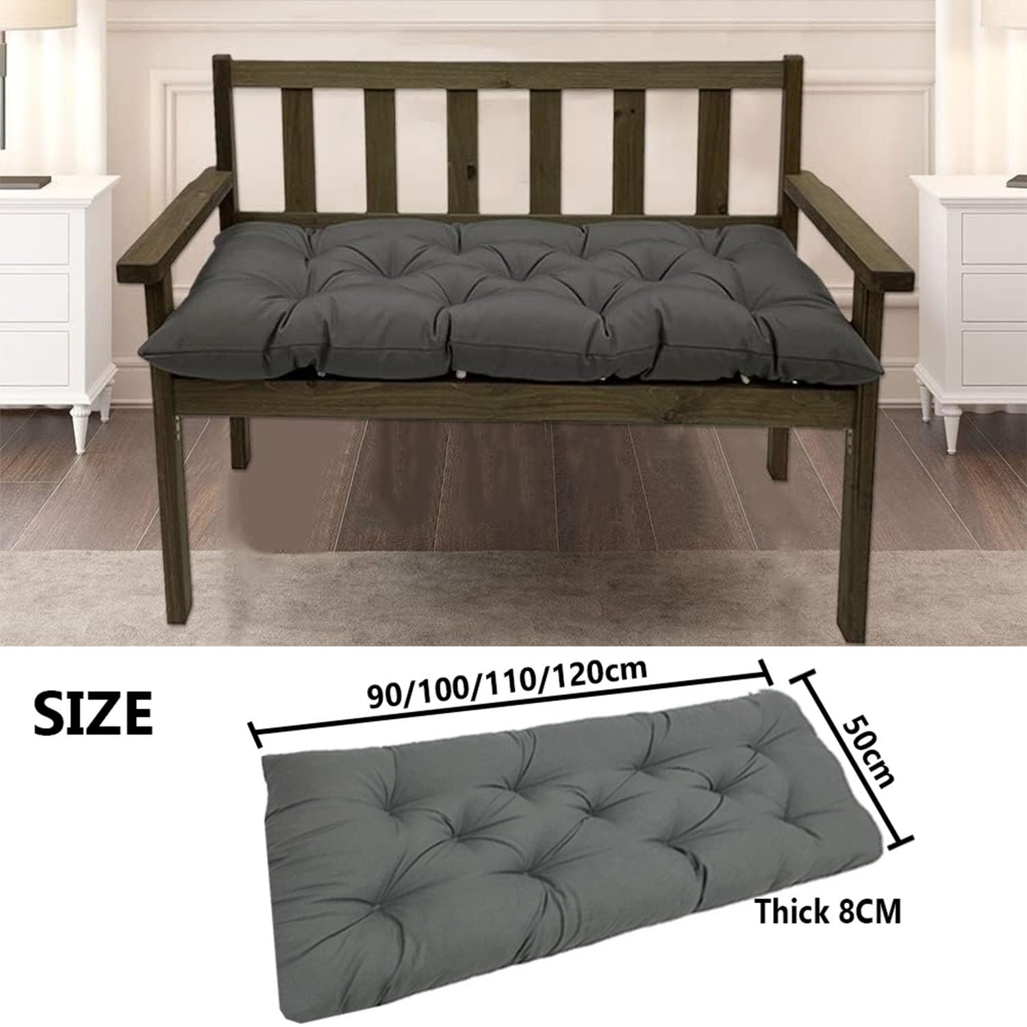 Coussin pour Banc de Jardin 90x50100x50 110x50 120x50 cm - Exterieur/Interieur - Coussins Assise & Dossier Souples - Confortable Coussins pour terrasse, Balcon, Banquette(Green,120x50cmx8cm Thick)