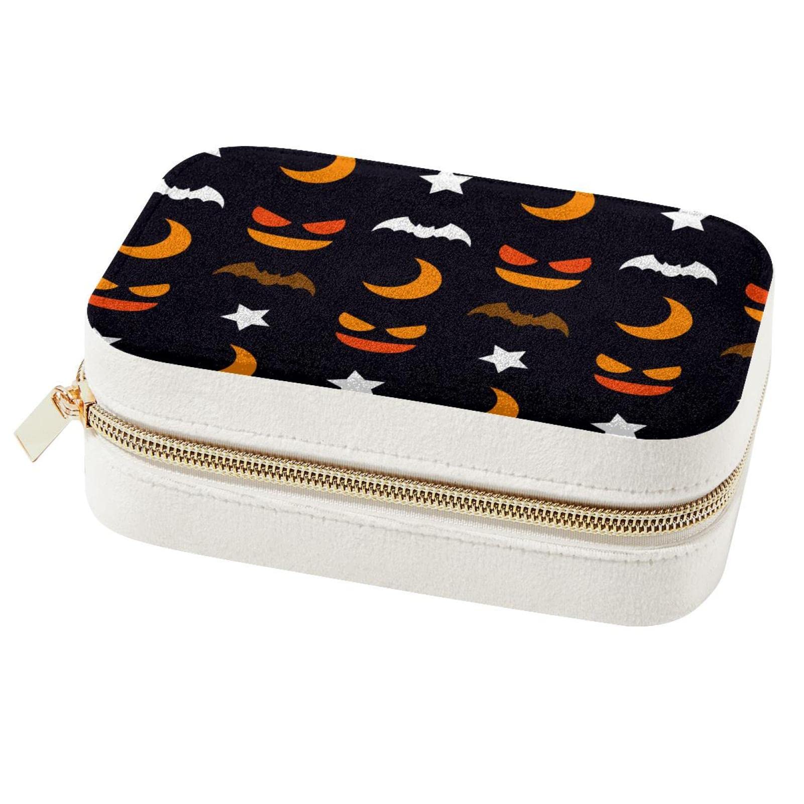Boîte à bijoux de voyage Halloween avec étoiles et chauve-souris pour bagues