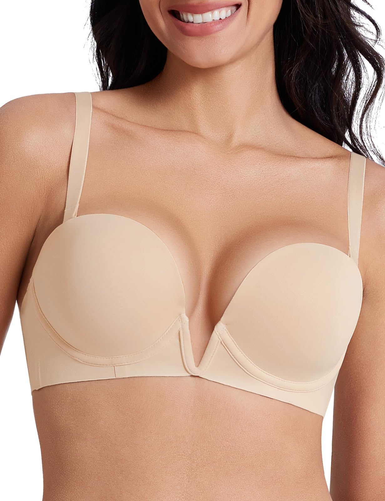 Plus Size Bras for Women Plunge Lightly Padded Tshirt Deep V Bra for Large Breasts