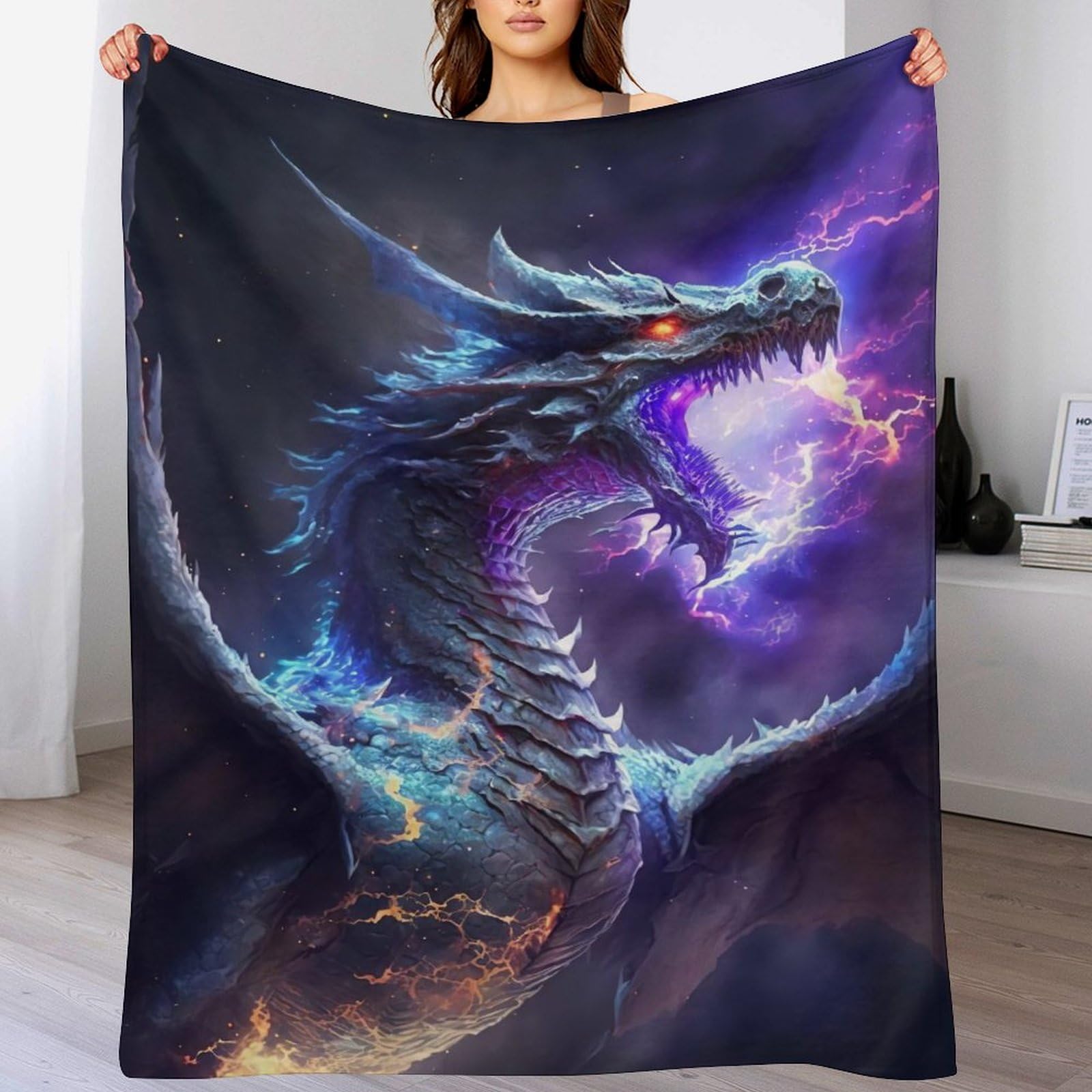Couverture flanelle dragon chaude jeté de canapé confortable 130x180