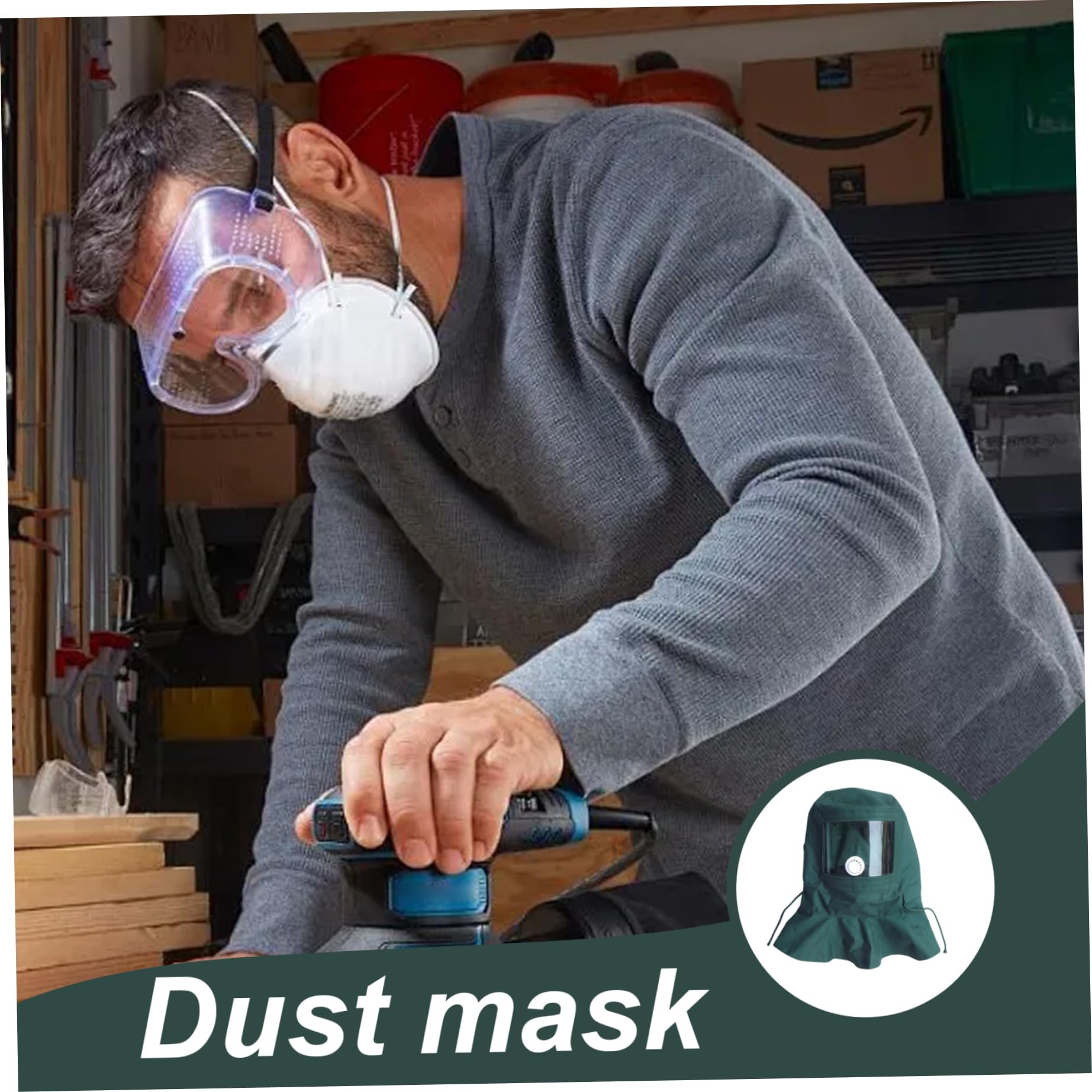 Cagoule de sablage, masque de sablage à vision claire avec corde réglable, masque protection anti-poussière/vent pour le polissage, le, la peinture, la poudre, la poussière
