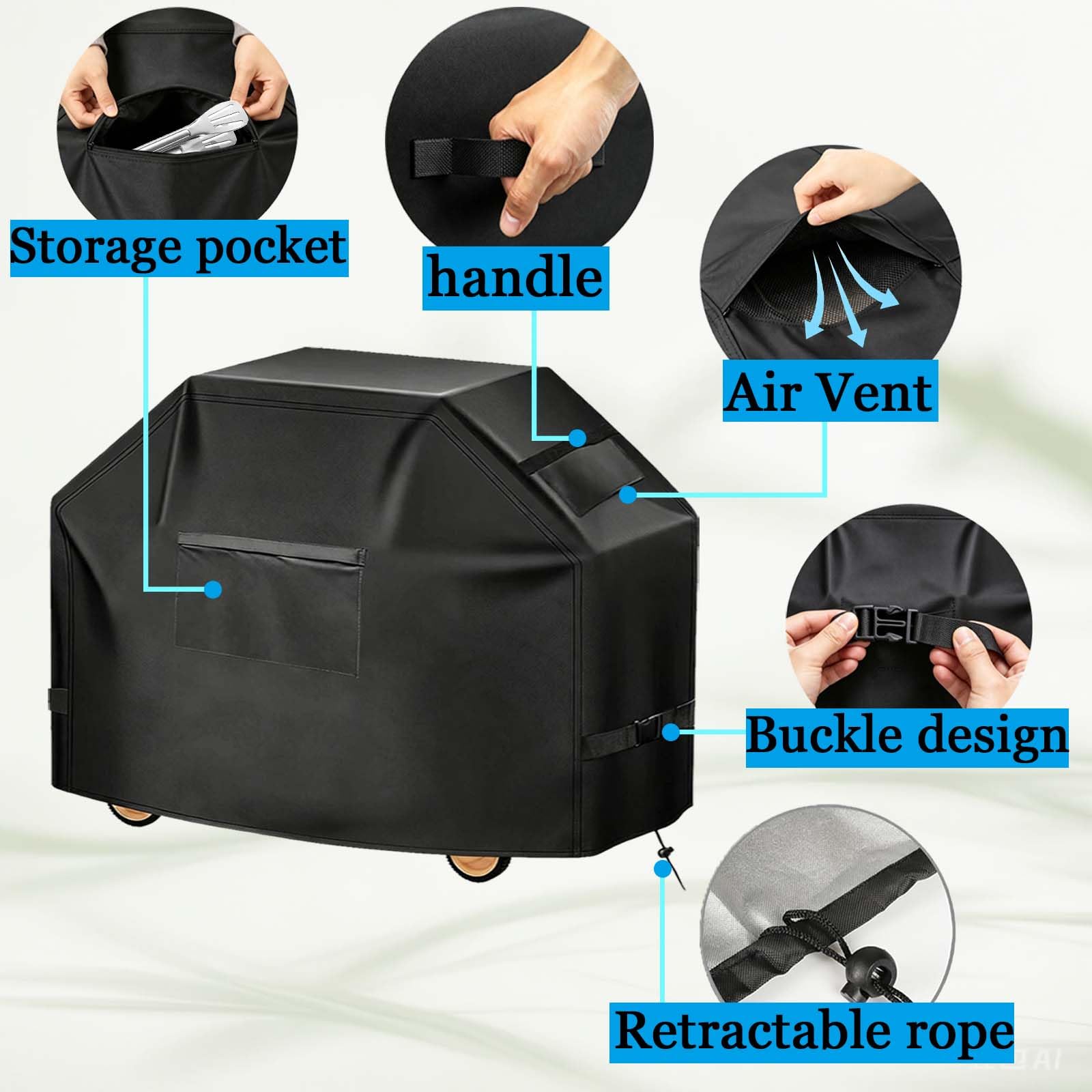 Copertura Barbecue da Esterno, Tessuto Oxford 600D Copri Barbecue da Esterno per BBQ Grill Resistente ai Raggi UV, Resistente alle intemperie,Grigio,140x61x112cm