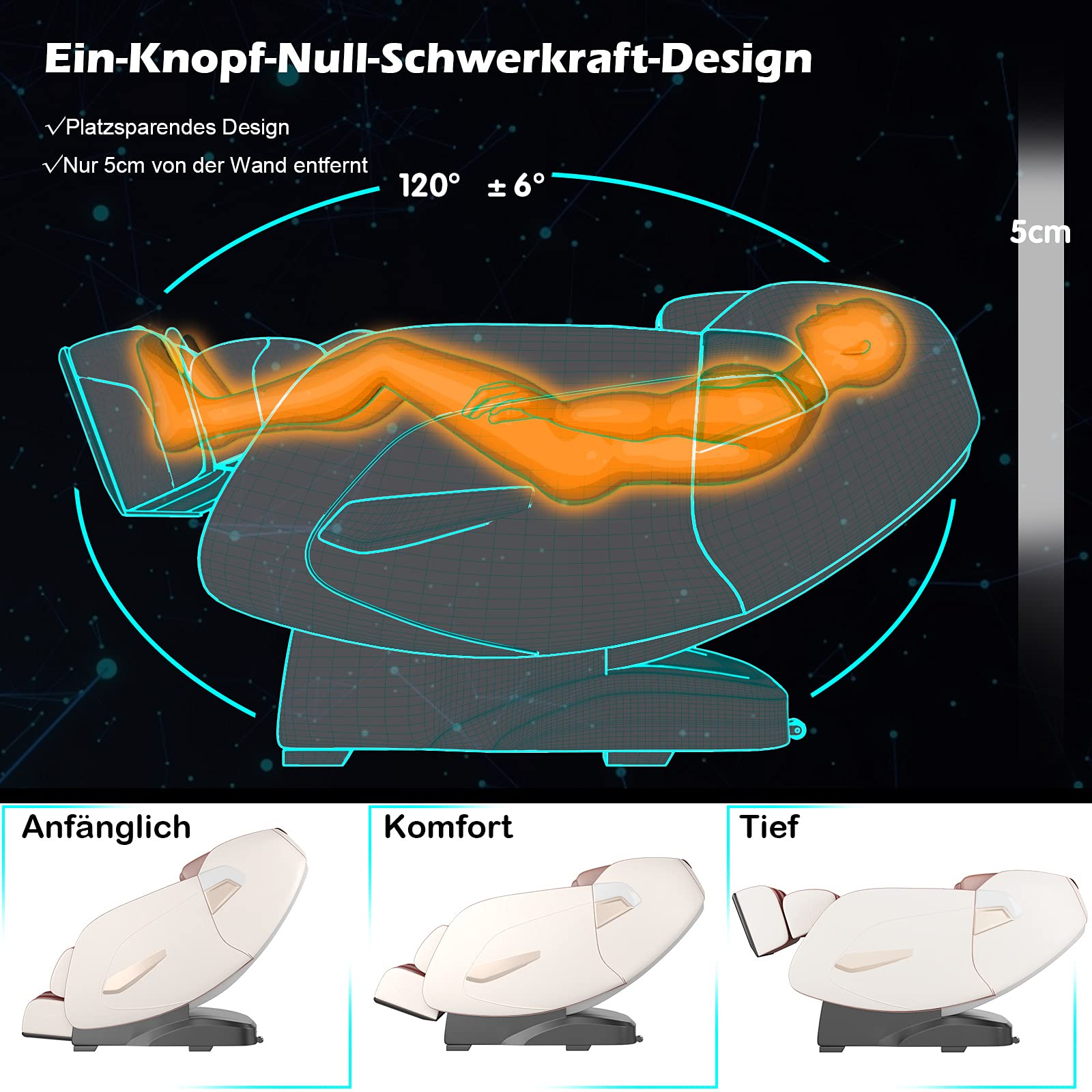 COSTWAY Elektryczny fotel do masażu Shiatsu na całe ciało, fotel do masażu Zero Gravity z masażem śladami SL, 32 poduszki pneumatyczne, ogrzewanie, fotel relaksacyjny regulowany, 12 programów (Beżowy