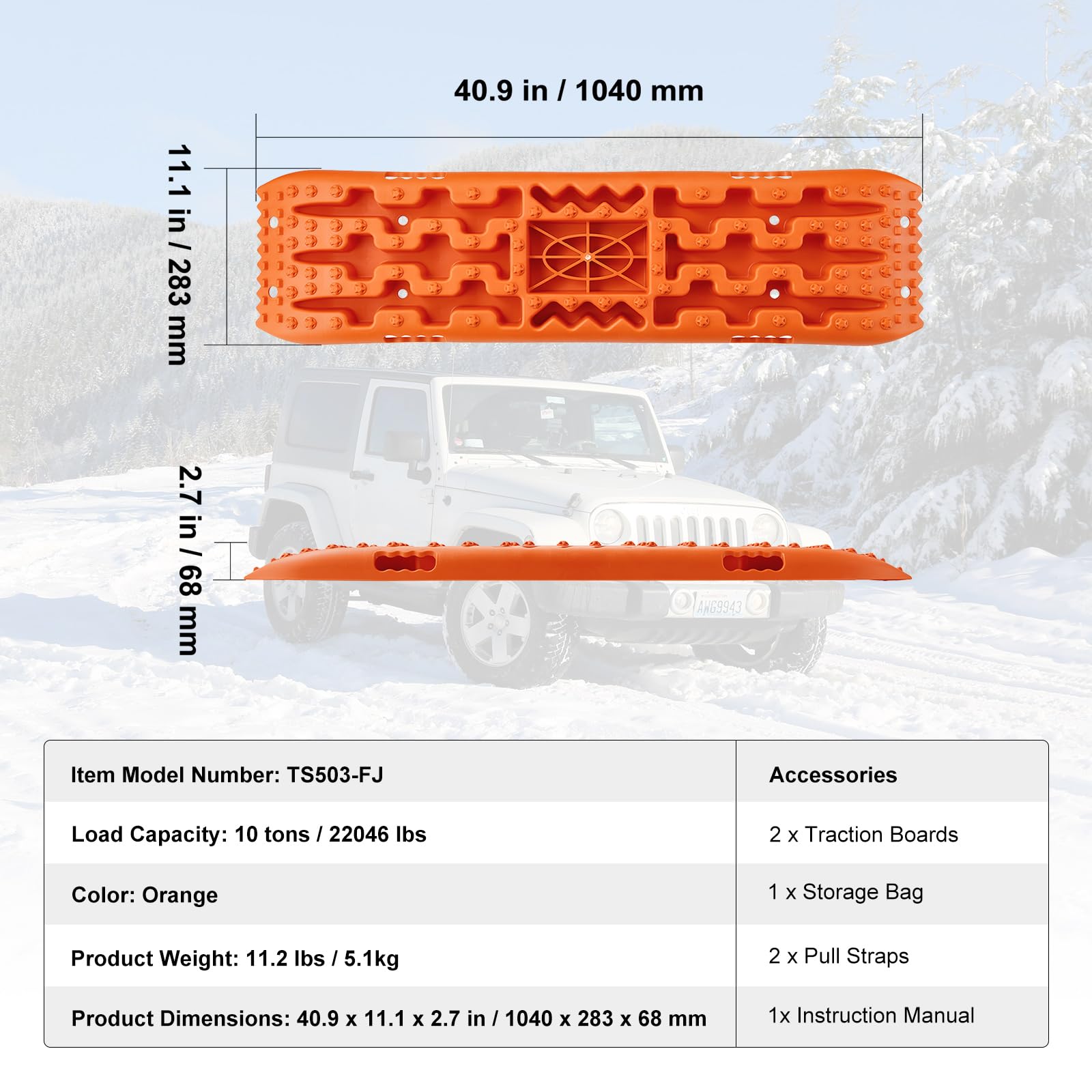 VEVOR Pannelli di Trazione Materiale PP, Pannelli di Recupero per ATV/Automobili/Pickup/SUV/RV 10 Tonnellate, Coppia di Tappetini Trazione per Pneumatici su Neve, Sabbia, Fango e Terreno Sciolto
