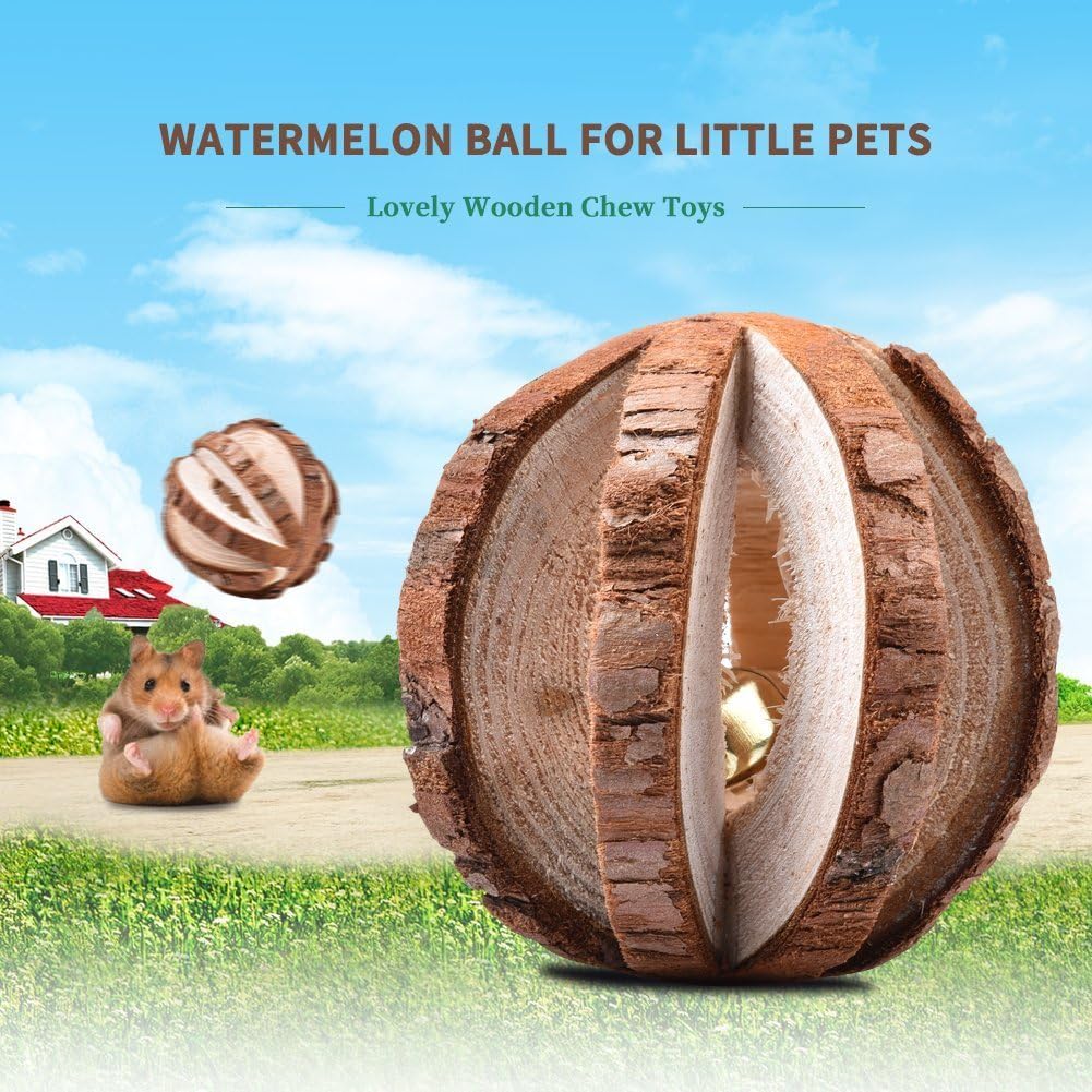 Beisaqi 5 Little Pets Toys Set Wooden Pine Dumbells Unicycle Bell Roller Toy for Cat Hamster Rat