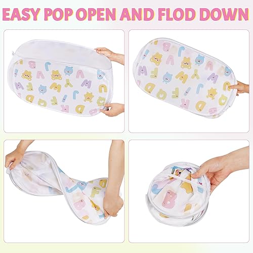 Miniatura 6 de Cesta desplegable plegable para almacenamiento de ropa de bebé o juguetes, cesta de malla con asas y bolsillo lateral, cesta de lavandería multiusos