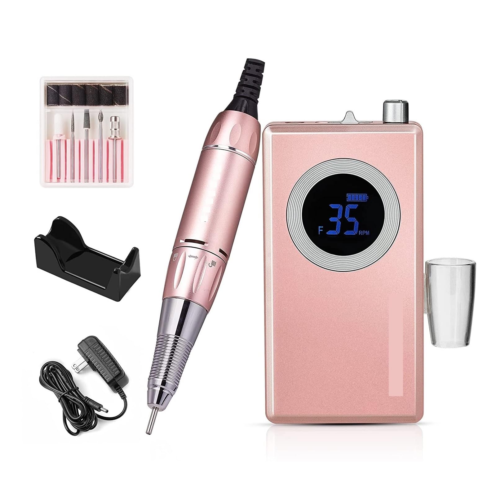 Obcinacz do paznokci, Akumulatorowa wiertarka do paznokci, profesjonalny zestaw wierteł do paznokci 35000RMP, elektryczna wiertarka do pilników do paznokci(Pink)