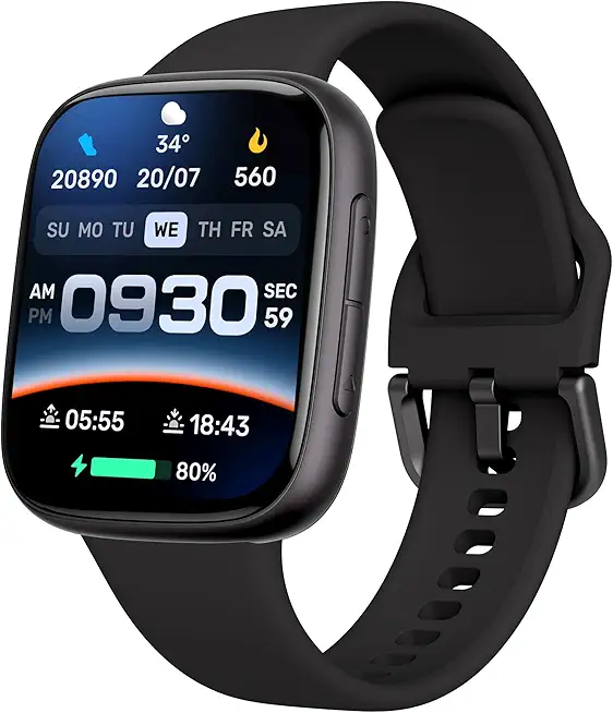 antfit Smartwatch Damen Herren, AMOLED Ultra-Klar Display, 3ATM Wasserdicht zum Schwimmen, Fitnessuhr mit telefonfunktion Pulsmesser Schlafmonitor 100 Sportmodi, kompatibel Android iOS, Schwarz