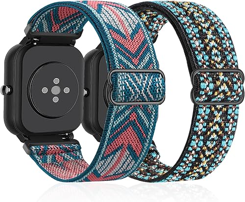 Lzwldan 2 Pack Stretchy Nylon Watch Bands,20mm Soft Loop Elastic Straps Replacement Wristbands for Women Men