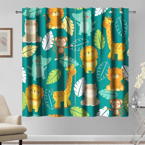 Kzzfqxb Rideaux pour Enfants 117x229cm 2 Panneaux, Animaux de la forêt Verte Feu
