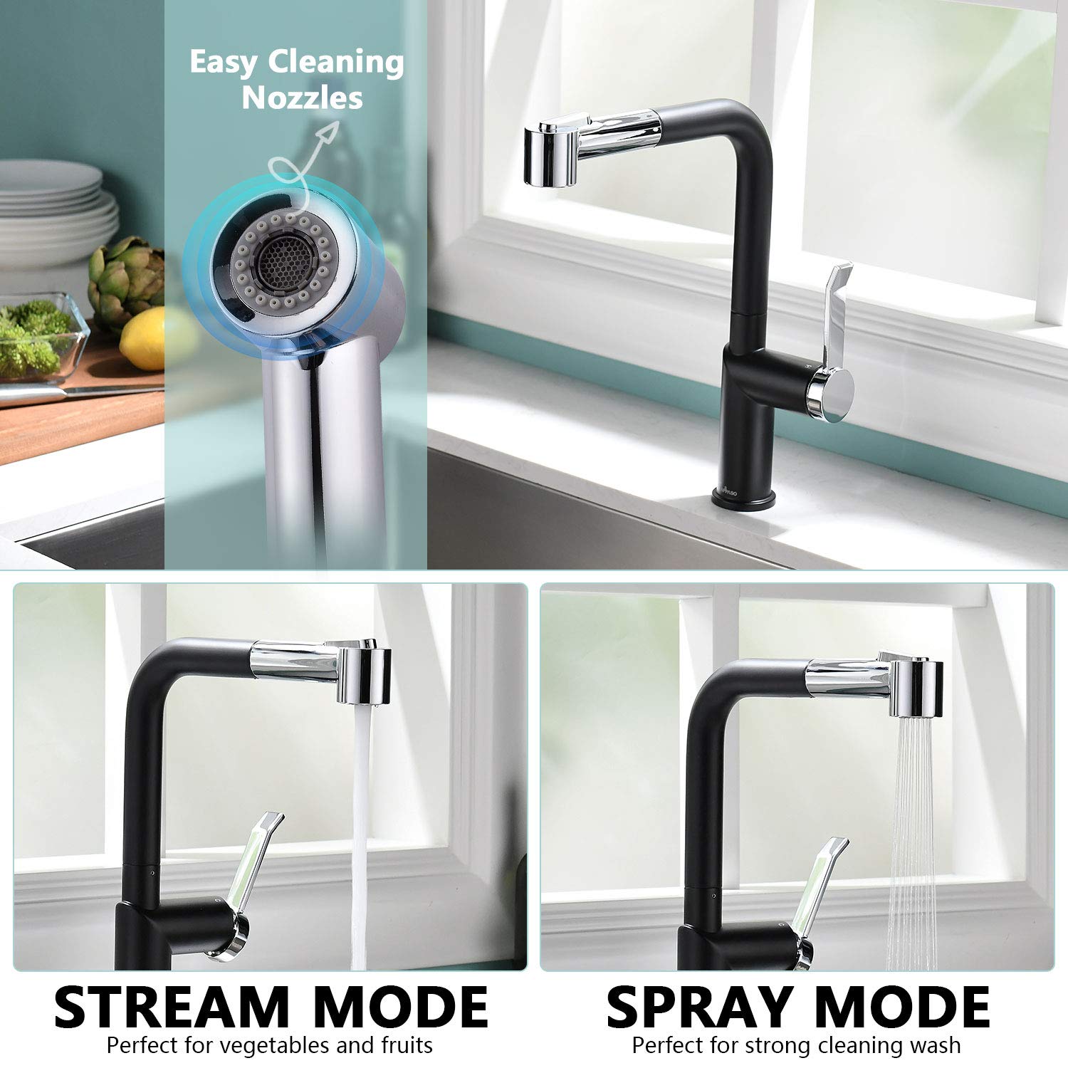 Buy APPASO Modern Kitchen Faucet with PullOut Spray Head Black Chrome