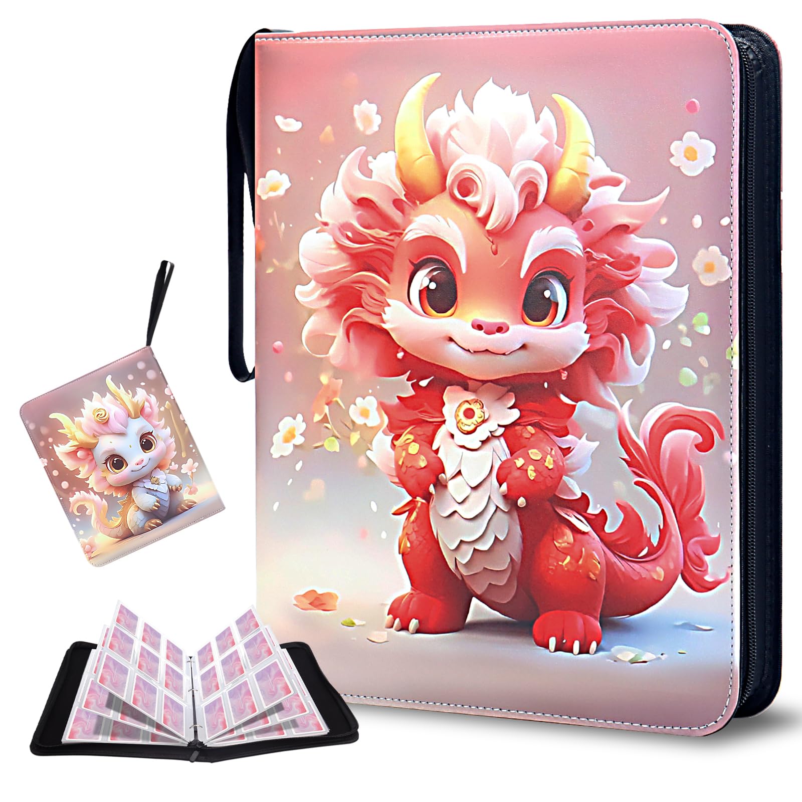 Card Binder 900 Pockets, Trading Card Binder 9-Pocket fits 900 Cards with 50 Removable Card Sleeves and Zipper Card Collection Binder for Boys and Girls Organized