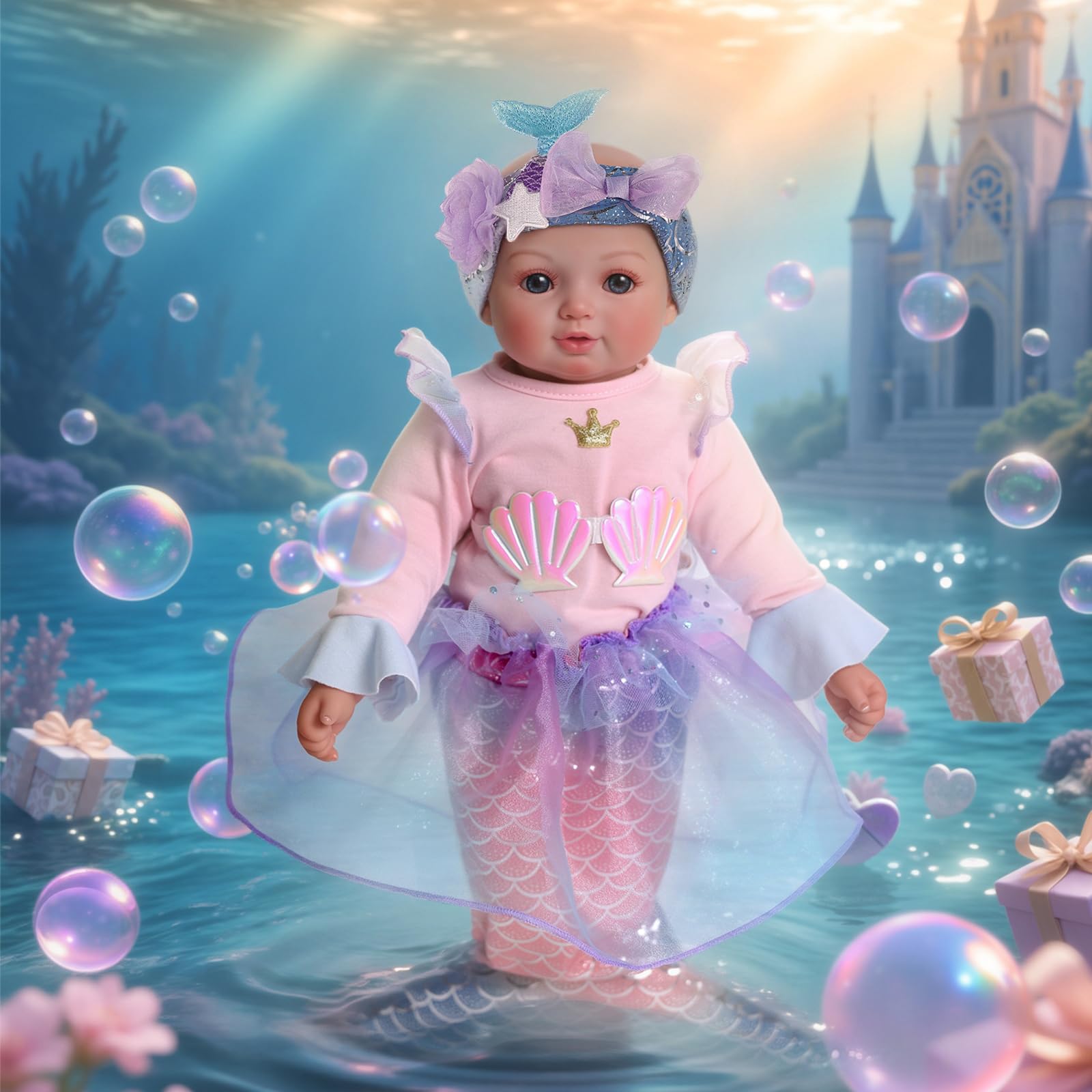 BABESIDE Mermaid Baby Dolls Girl - 15inch Mermaid Toys Realistic Soft Baby Doll Real Life with Sparkling Mermaid Tail & Princess Accessories, Mermaid Toys for Girls 3-10 Girls Gifts, Collection