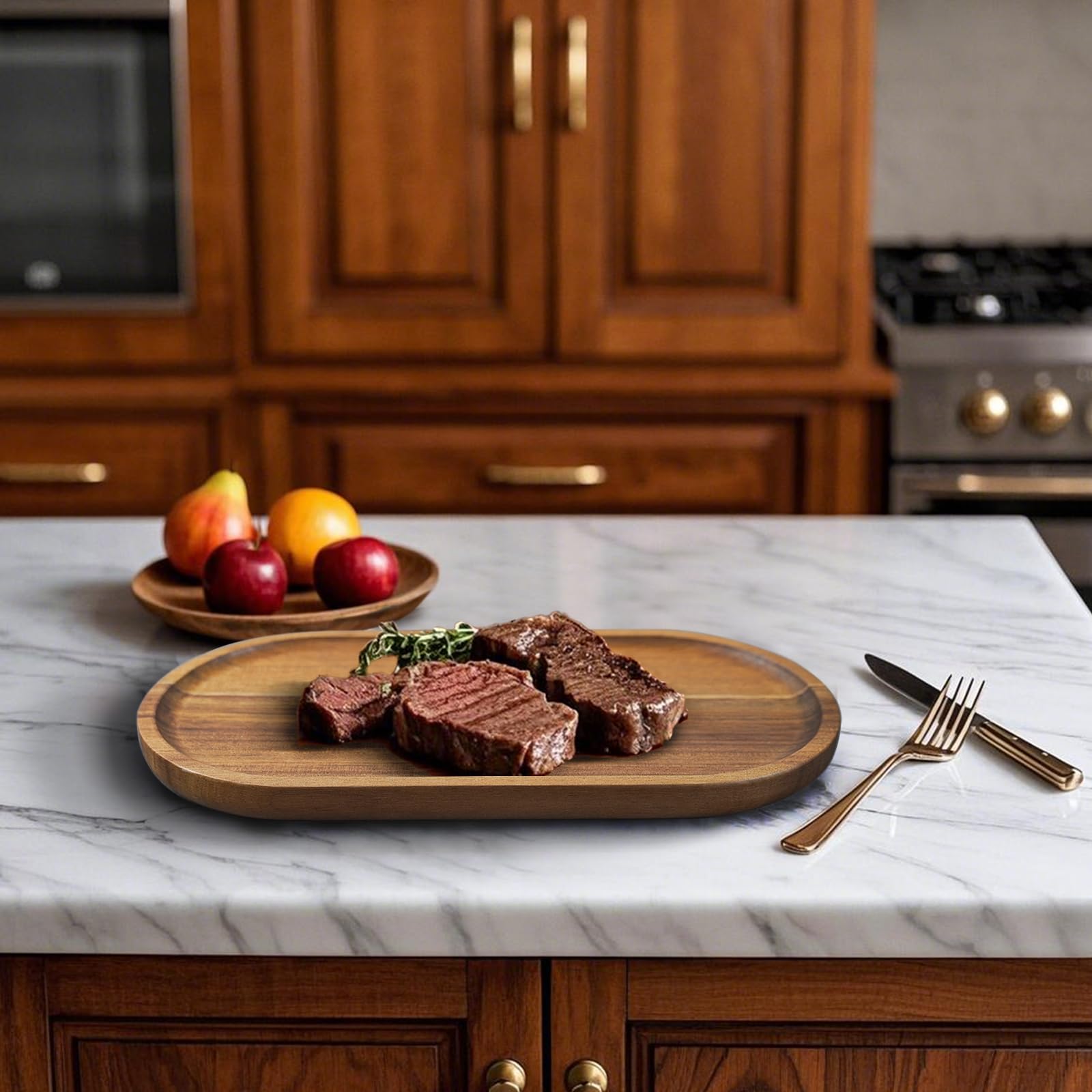 Aazon.co: HATCHEL Round Acacia Wooden Solid Serving Tray With Handle