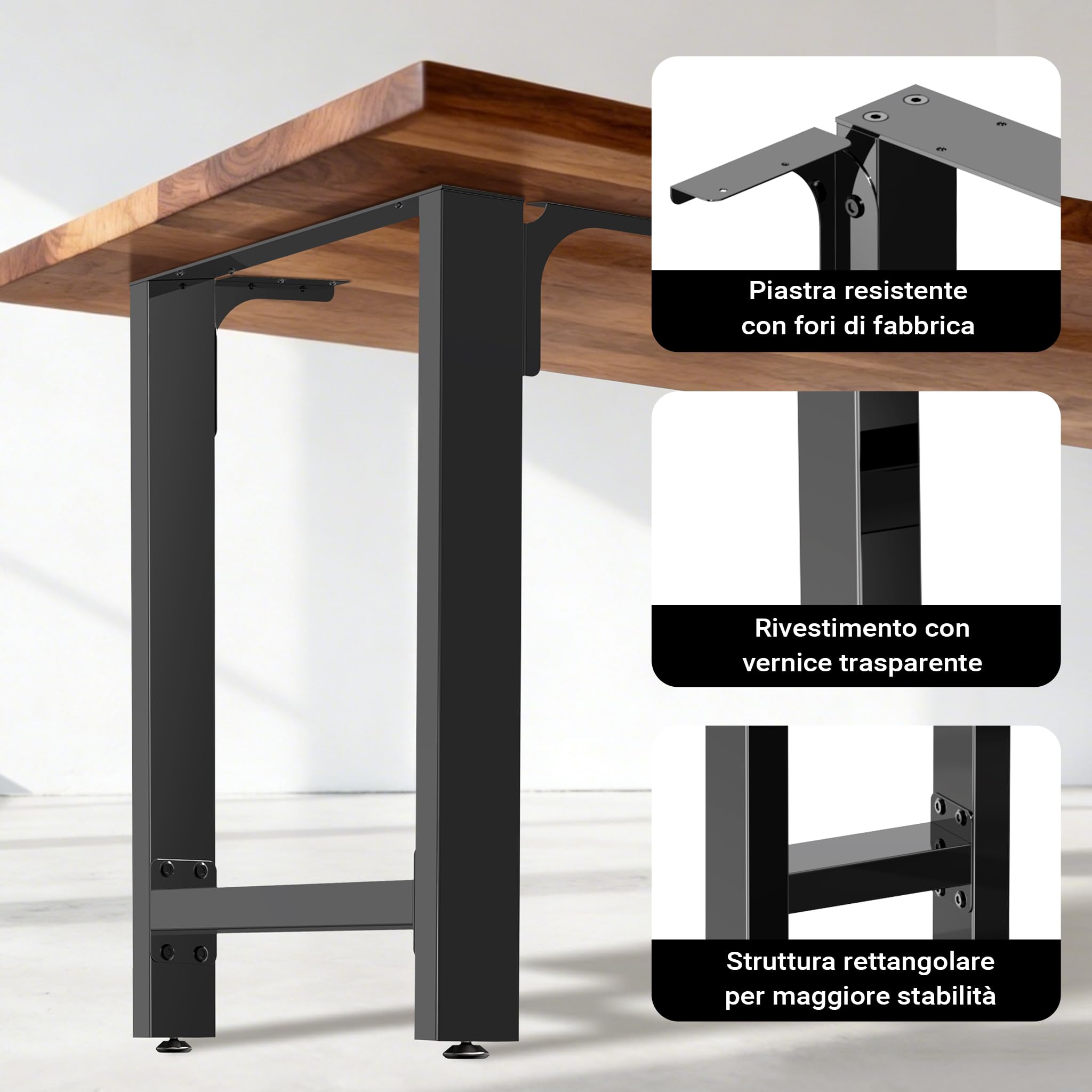 Wiltec Telaio base per tavolo 60x72 cm verniciato a polvere Gambe quadrate tavolino