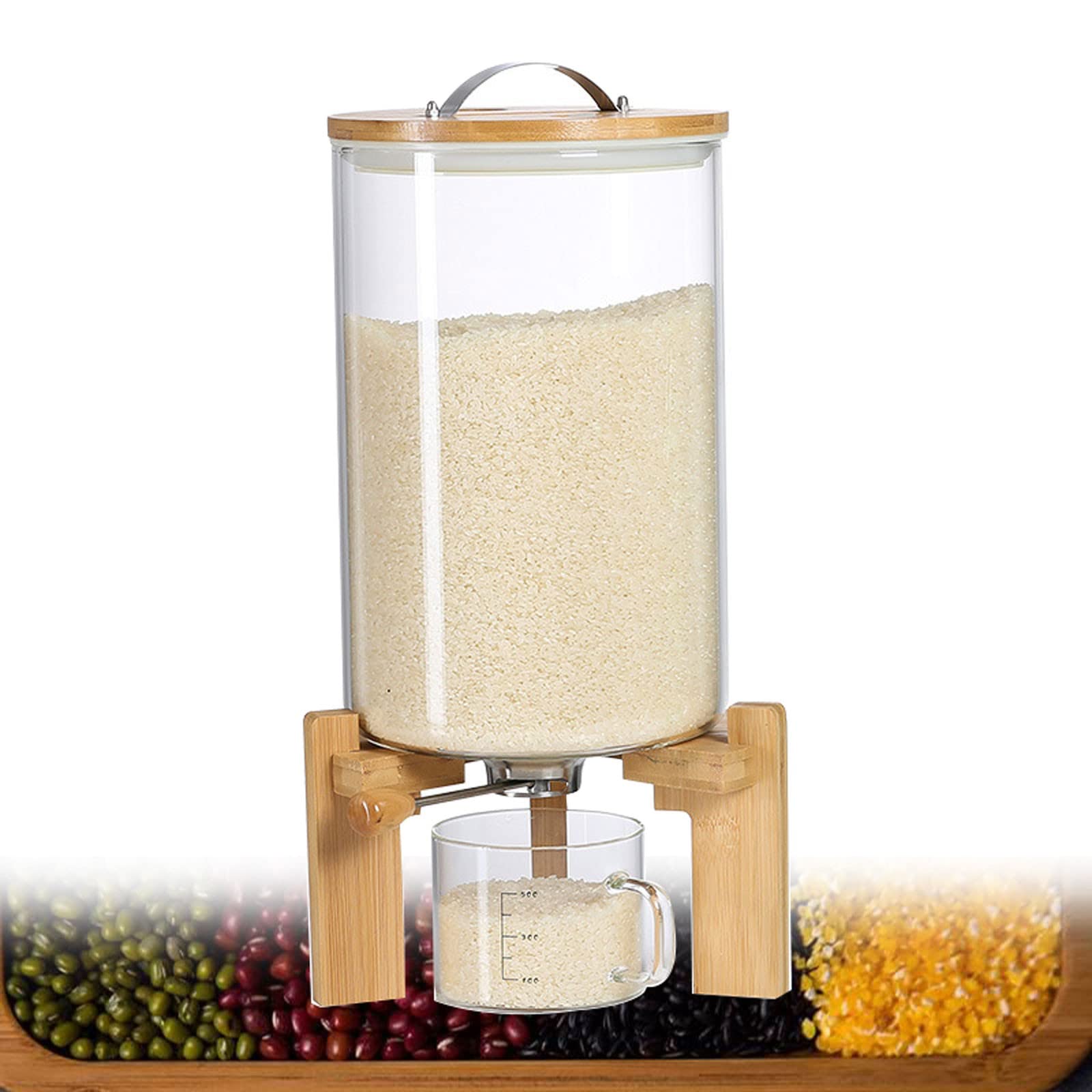 Dispensador de Cereales de 5/7.5L con Vaso Medidor, Contenedores de Almacenamiento de Arroz, Dispensador de Frutos Secos Soja, Alta Capacidad Barril de Arroz, Mantenga los Granos Frescos y Secos(Size: