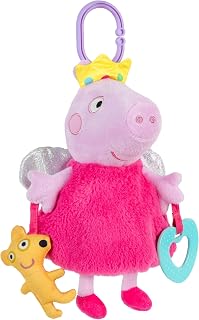 Kids Preferred Peppa Pig Activity Toy - 8.5 Inches, Fairy Wings, Heart Teether, On-The-Go Clip, Sensory Toy, Rattle, Crinkle, Ages 0 Months Up