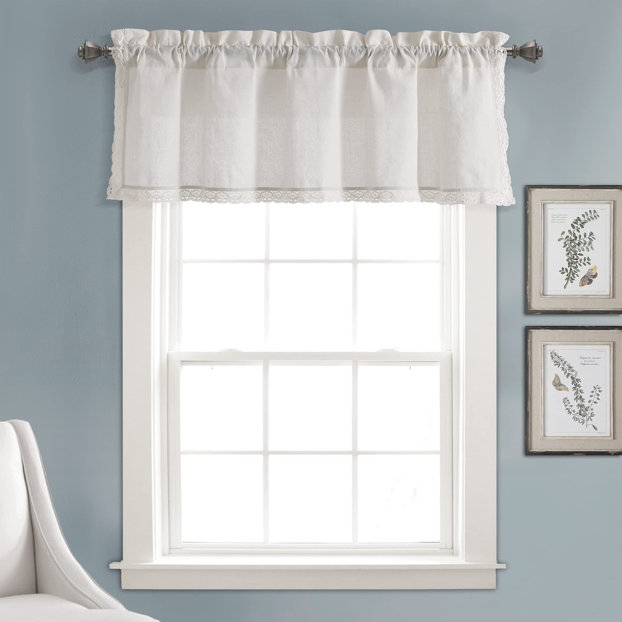 Lush Decor Rosalie Faux Linen Window Curtain Valance, 18" L x 54" W, White