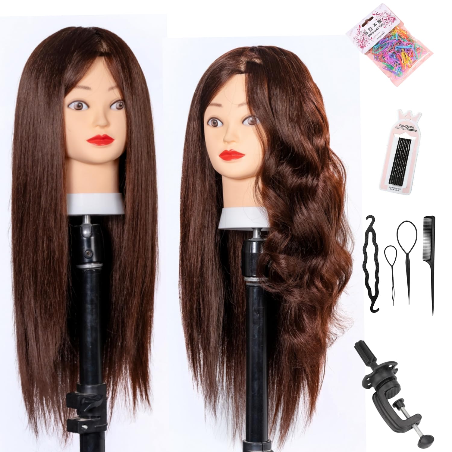 Mannequin Head with Hair,29" Cosmetology Mannequin practice kit，hair mannequinhead ，Doll head styling,for Braiding Hairdresser Practice Styling (White Pink)