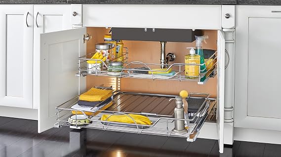 Rev-A-Shelf 30 Steel Undersink U-Shape Pullout Organizer w/Soft-Close