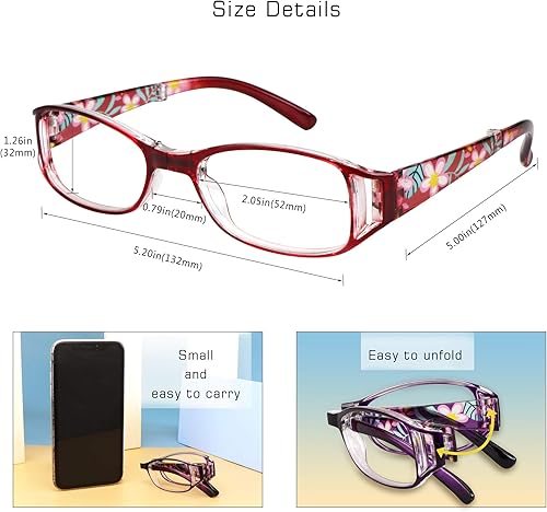 Miniatura 3 de VisionGlobal 3 pares de anteojos de lectura plegables para lectores con lente de bloqueo de luz azul, lentes plegables compactos para mujeres,
