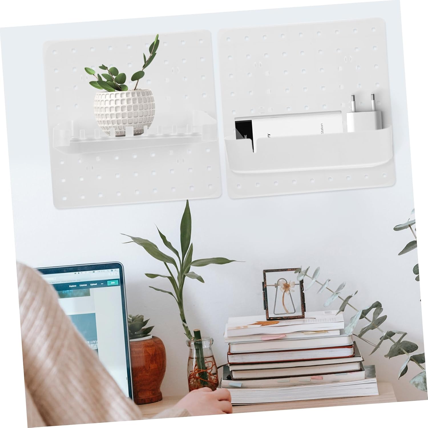 Unomor 1set Heavy Duty Pegboard Wall Organizer Adhesive Storage for Includes Panels Multi-Function Shelves and Hooks for Efficient Tool Organization