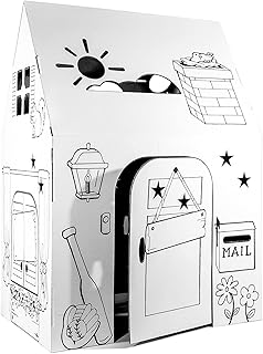 Easy Playhouse Clubhouse - Kids Art and Craft for Indoor and Outdoor Fun, Color, Draw, Doodle on this Blank Canvas – Decorate and Personalize a Cardboard Fort, 34" X 27" X 48" - Made in USA, Age 3+