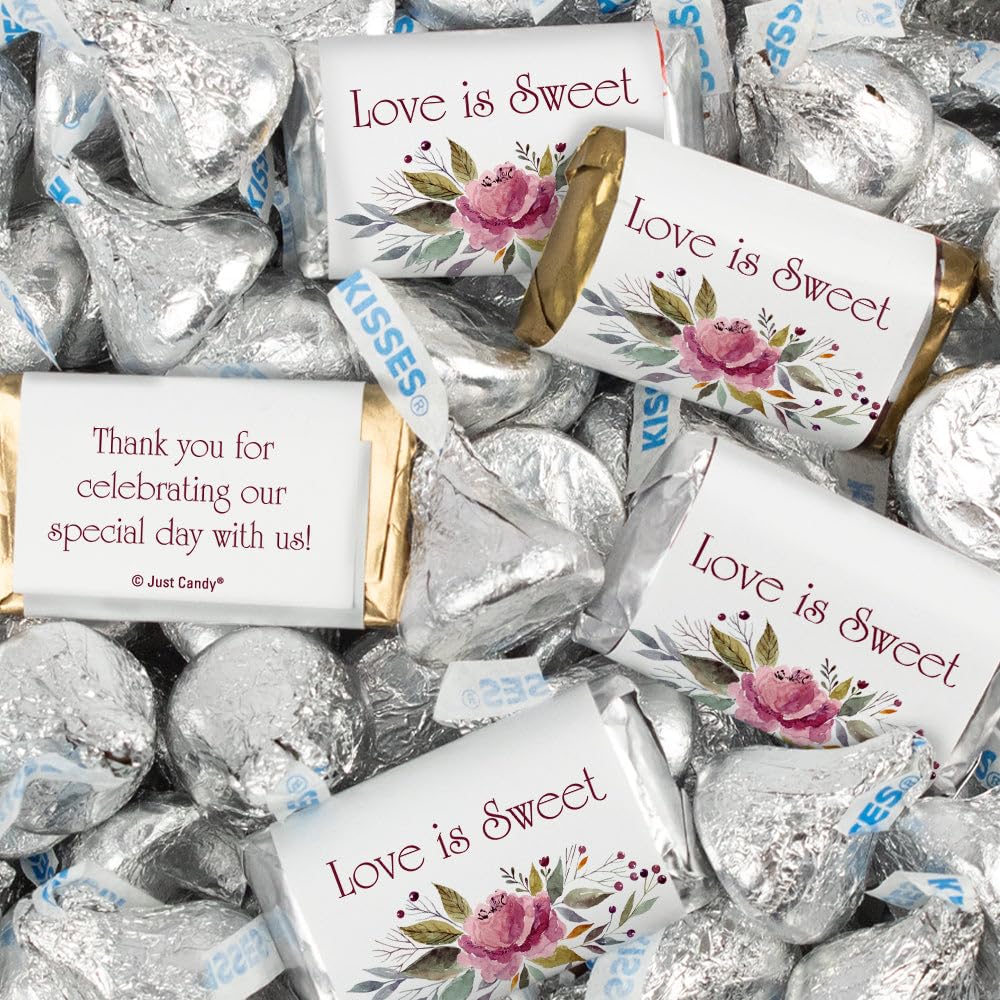 124 Pcs Wedding Candy Favors Miniatures Chocolate & Kisses (1.52 lbs) - Rustic Floral