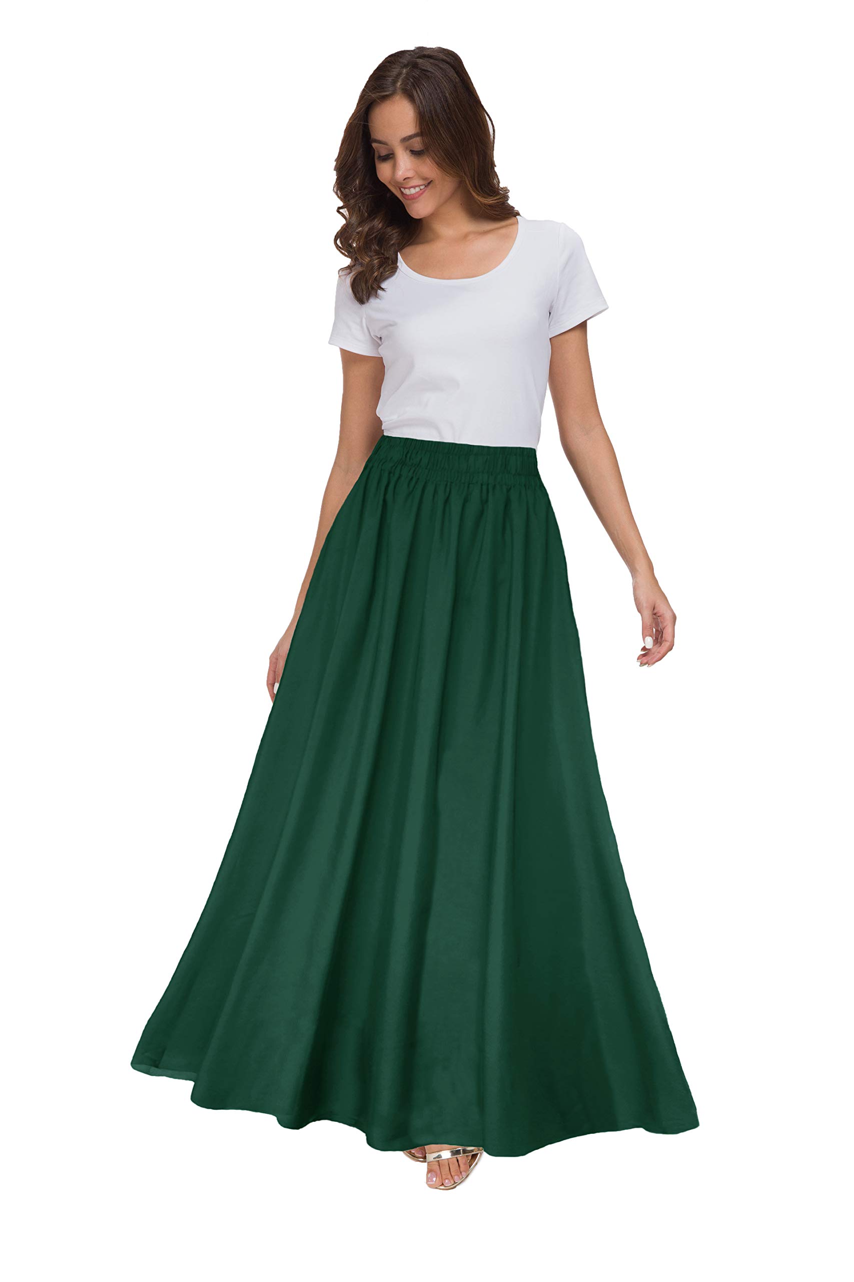 Sinono Womens Chiffon Retro Maxi Skirt Vintage Ankle-Length Skirts, Dark Green, Large